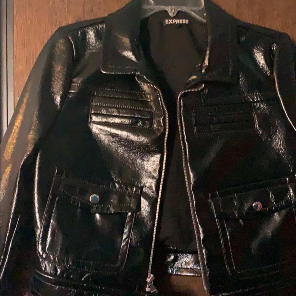 Express black patent leather cropped jacket